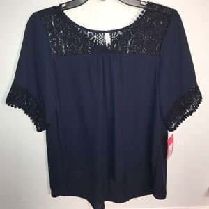Short Sleeve Lace Navy Blue Blouse!
